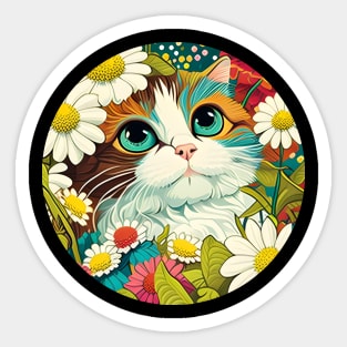 Floral Cat Botanical Plant Flower Cat Lover - Funny Cats Sticker